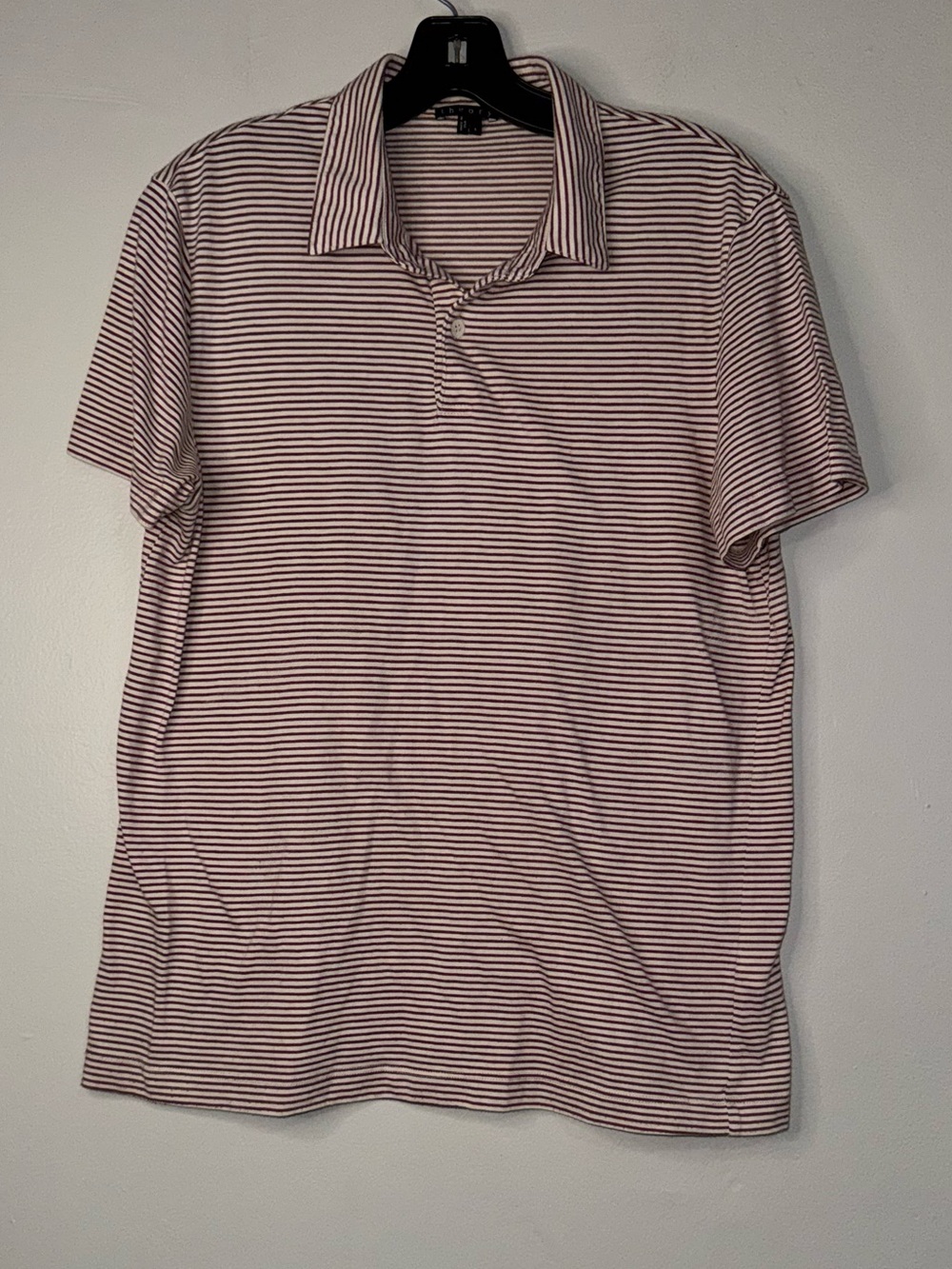 Theory Men's Short-Sleeve Striped Polo - White & Burgundy